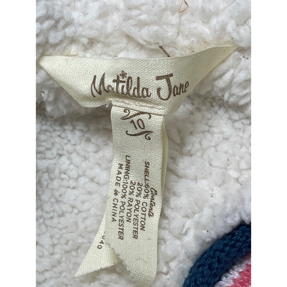 Matilda Jane Girls Knit Hooded Vest Size 10 Pink Blue Fair Isle Sherpa Lined - Picture 6 of 7